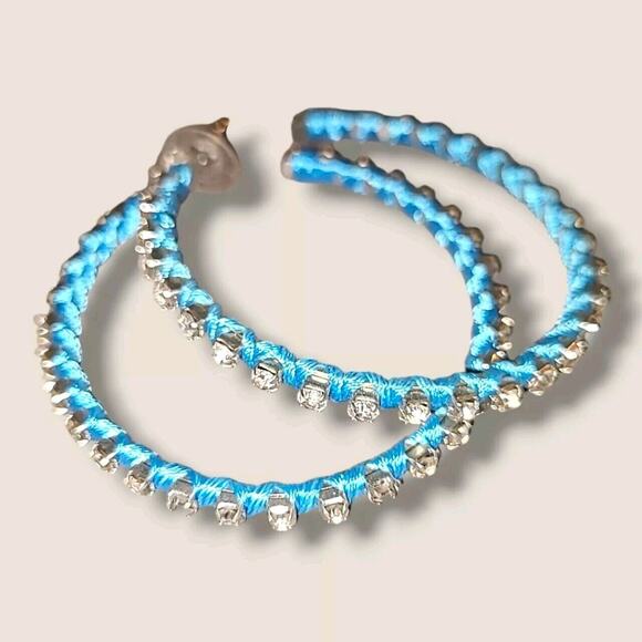 Big‎ Blue Wrapped Crystal Rhinestone Hoop Earrings 2.5" - Picture 4 of 4
